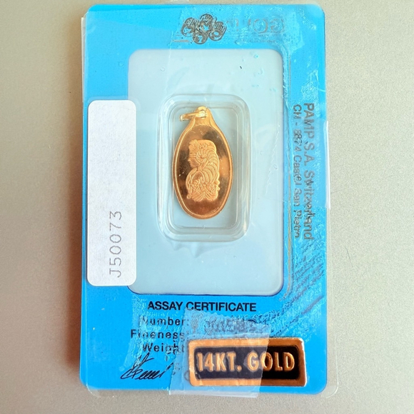 PAMP S.A. Switzerland Jewelry - Milor 2 Gram Lady Fortuna PAMP Suisse Gold Bar 14k Gold Pendant w/ Packaging